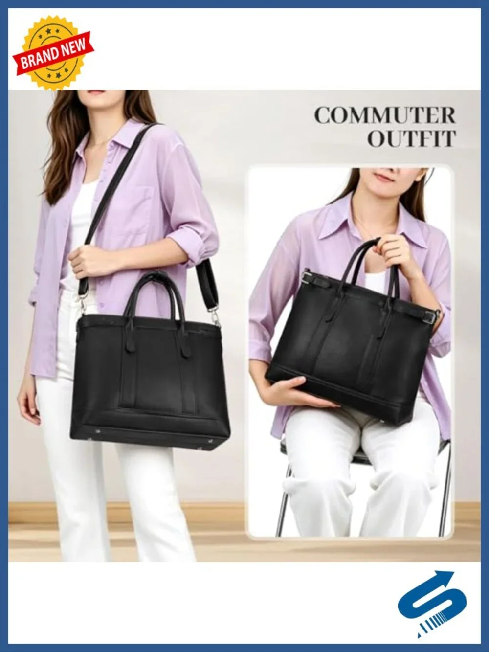 Vegan Leather Tote Handbag with Zipper Pockets Adjustable Strap for Work Travel